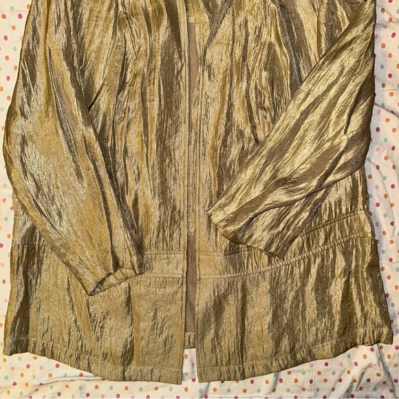 Notations Metallic Gold Open Front Jacket - 1X 3/4 Sleeve Lightweight - Picture 3 of 3